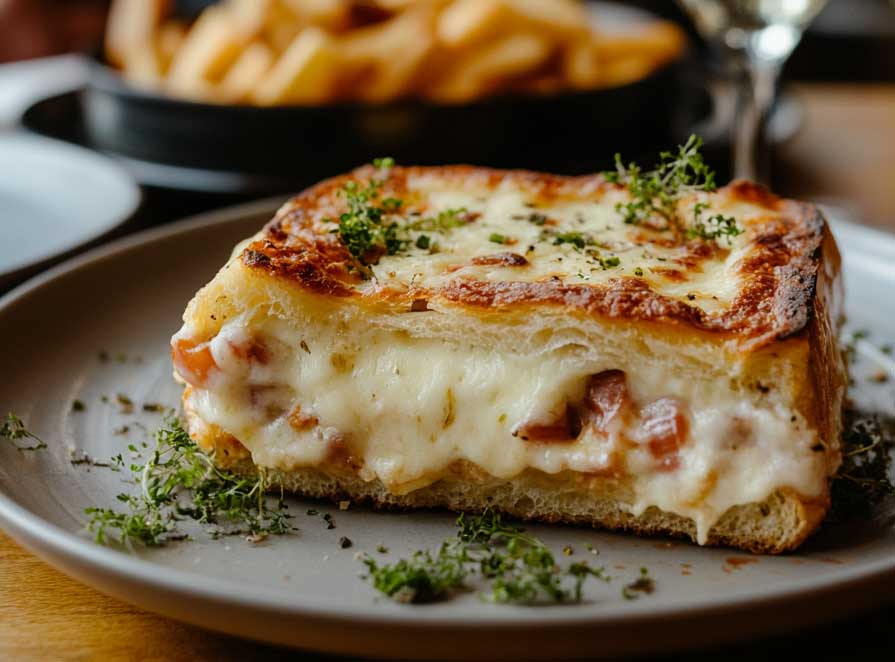 Une tranche de croque monsieur