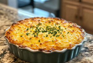 Un hachis parmentier cuit au four avec une garniture de purée de pommes de terre dorée