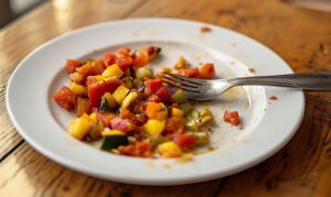 Des restes de ratatouille dans une assiette